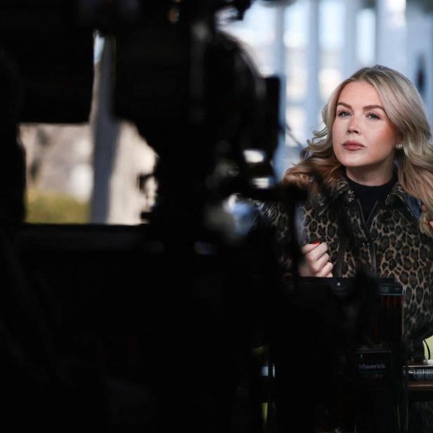 White House Press Secretary Karoline Leavitt is interviewed by Fox News outside the White House in Washington