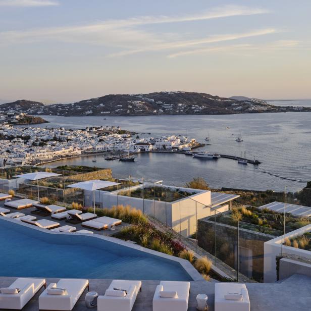 Der Ausblick des "Hotel Myconian Deos" auf Mykonos