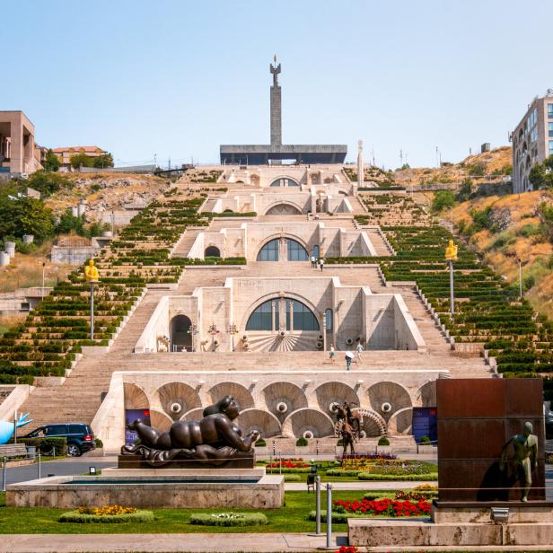 Architecture of Cascade Complex on a a sunny day in Yerevan, Armenia, horizontal format