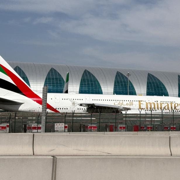 FILE PHOTO: An Emirates airplane at Dubai International Airport, amid the U.S.-Israeli conflict with Iran, in Dubai
